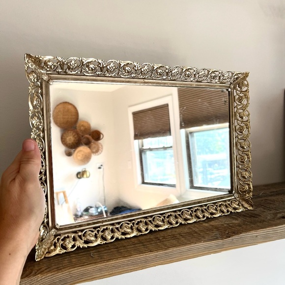 Vanity Mirror tray Gold filigree rectangle - Picture 1 of 4